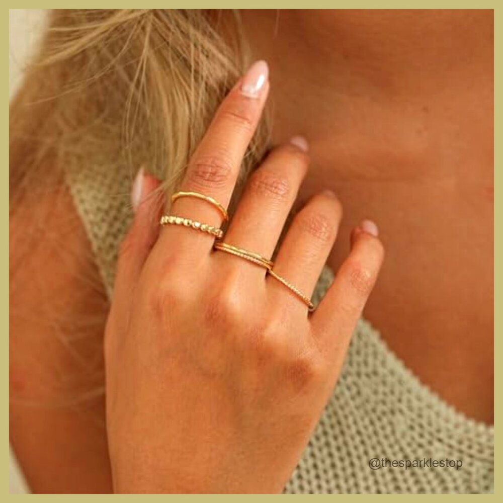 14k Gold Plated Stackable Ring Set, Hypoallergeni… - image 4